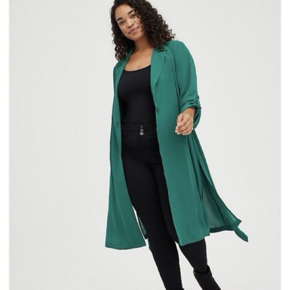 Torrid NWT Trench coat green women’s 4X chiffon lightweight belted